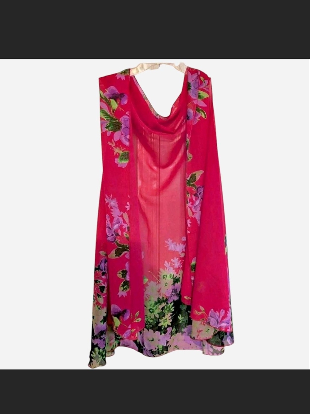 Vibrant Pink Floral Sheer Chiffon Kimono Cardigan / Cape Wrap Cover Up